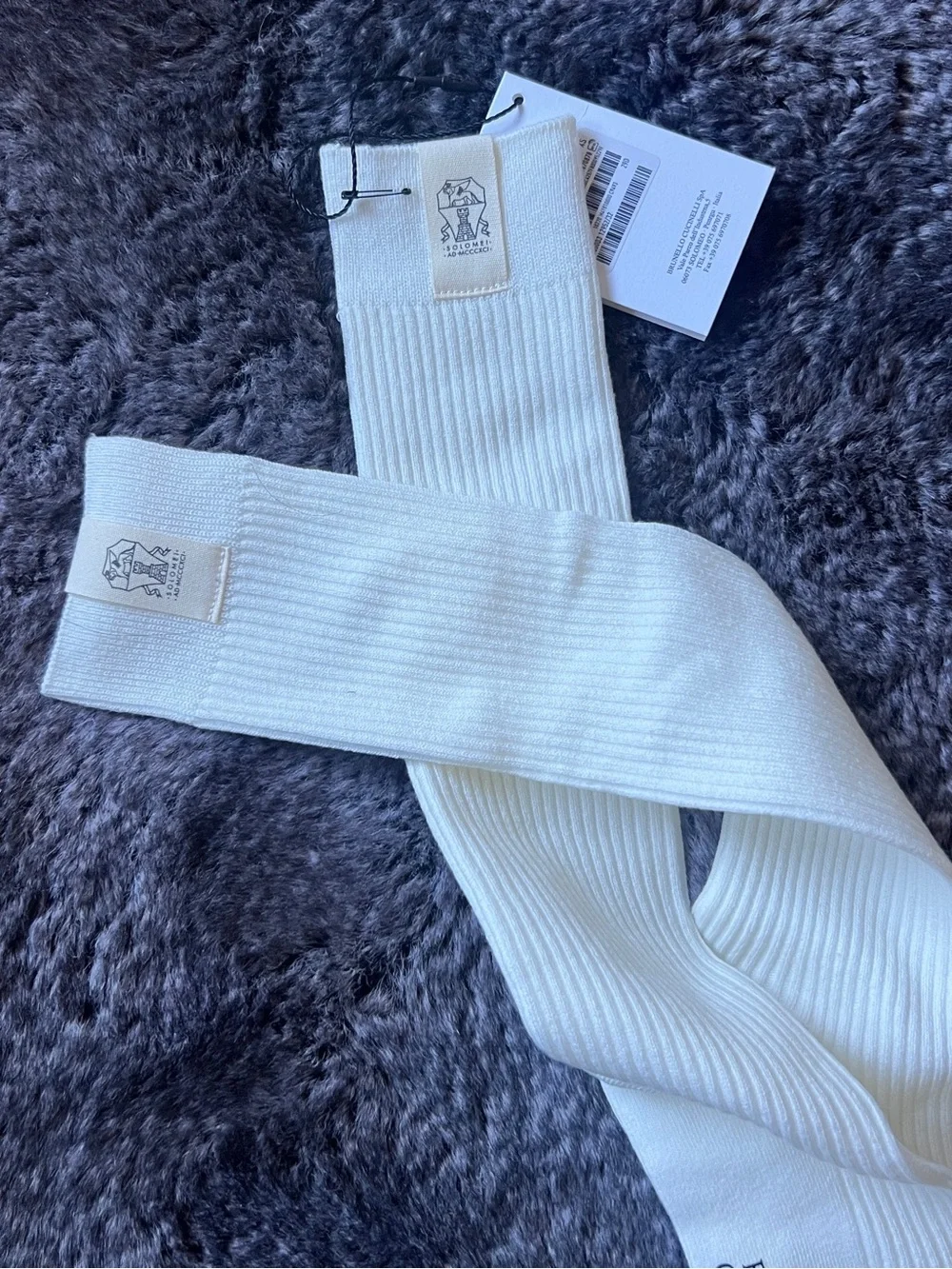 Brunello Cucinelli women’s White Ribbed Dress Socks high knee goft beige golf
